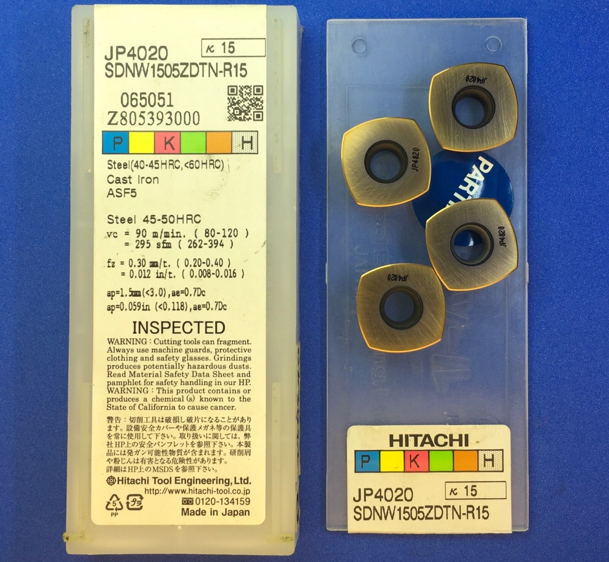 4pc HITACHI SDNW 1505ZDTN-R15 Carbide Milling Inserts; JP4020