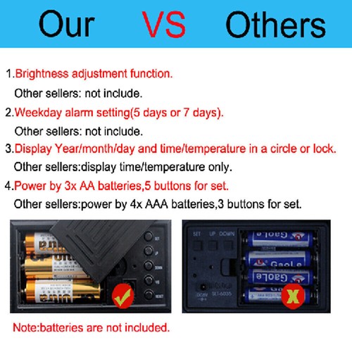 Digital LED Wood Wooden Desk Alarm Clock Timer Thermometer Snooze Voice Control - Picture 2 of 11