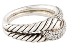 $1,450-DAVID YURMAN LABYRINTH SINGLE-LOOP RING with DIAMONDS  -Size 6-DY Pouch