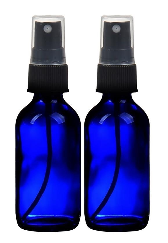2 NEW 4 oz. Cobalt Blue Boston Round GLASS Spray Bottle with Black sprayers