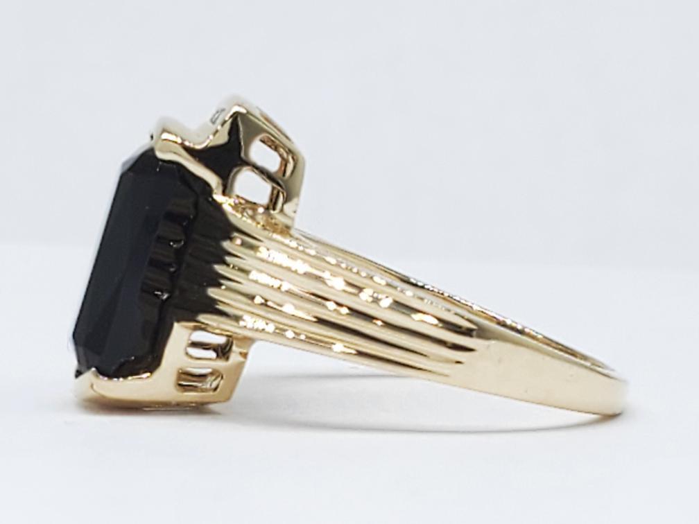 14K Solid Yellow Gold Rectangular Cut Obsidian Di… - image 3