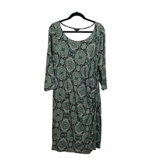 Talbots Women's Dress Medallion Stretch Faux Wrap Ruched 3/4 Sleeve Bodycon 2X