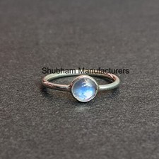 Blue Flash Fire Rainbow Moonstone Dainty Minimalist 925 Silver All Size Ring