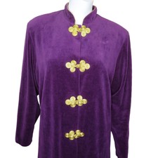 Vintage 80s Purple Velour Tunic Guru Jacket L Purple Gold Toggle Shoulder Pads