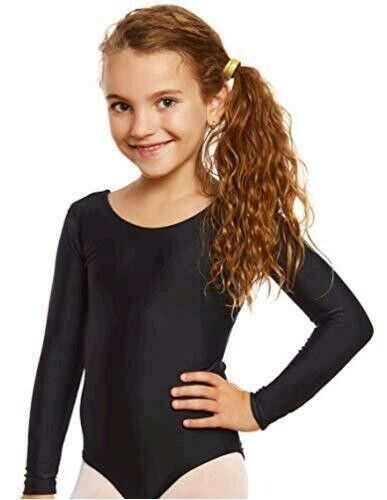 NWT Girls L 10-12 LEVERET Black DANCEWEAR Dance Gymnastic LEOTARD L/S $30 MSRP