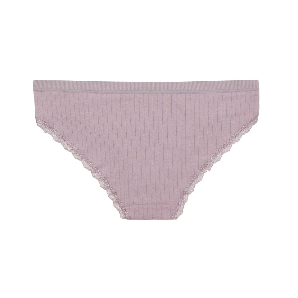 Nabtos Ribbed Cotton Bikini Panties Women Underwear Lace Trim Low Rise Pack 6 - Image 4 of 4