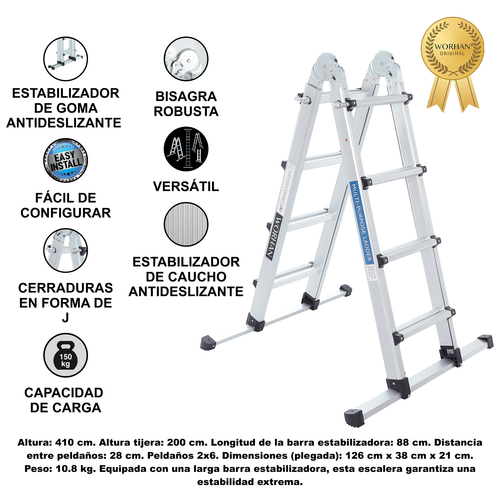WORHAN® Escalera Aluminio Telescopica Multifuncion Multiuso Aluminio Plegable - Imagen 39 de 73