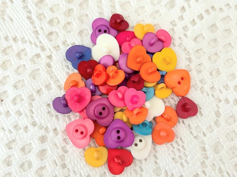 50 Bright Rainbow-colored Heart Buttons. Great for Crafts & Sewing! 3/8-5/8" - Image 3 of 4