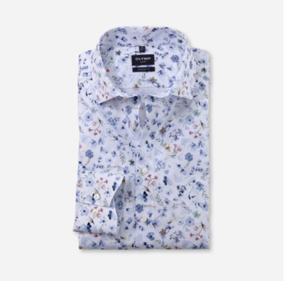 OLYMP  Luxor Modern fit/White Patterned Shirt - 16.5''/42 DHL NEXT DAY
