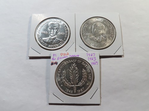 D22 Philippines 1963, 1967, & 1969 Silver Peso Commemoratives Group 3 pcs