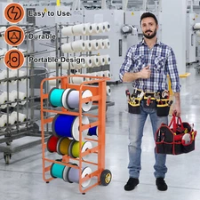 Wire Spool Rack Electrical Cable Caddy Dispenser w/Wheels 11Rod 300lbs Capacity 