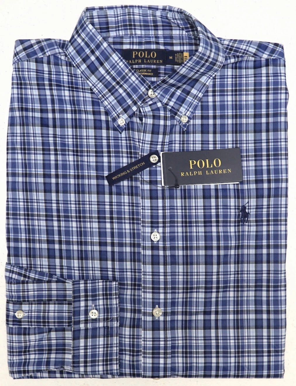 Polo Ralph Lauren Performance Long Sleeve Shirt Blue Plaid Classic Stretch $110