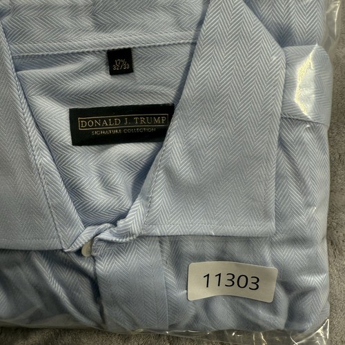 Donald J. Trump Men's Herringbone Blue Long Sleeve Button Up Shirt Size 17 ½ - Picture 7 of 7