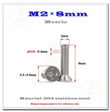 2000pcs M2 x 8mm 304 stainless steel Phillips Countersunk Head Screw Bolt