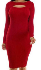 Nina Leonard Women's Ribbed MIDI Sweater Dress Sz: XL Red