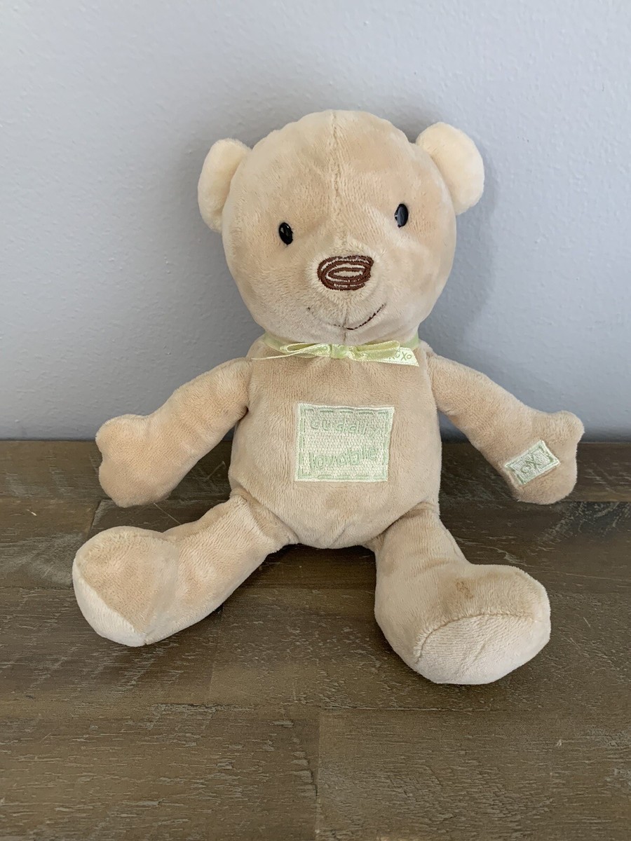 Carters Classic Bear Plush Toy No Sound Green Patch Cuddly
