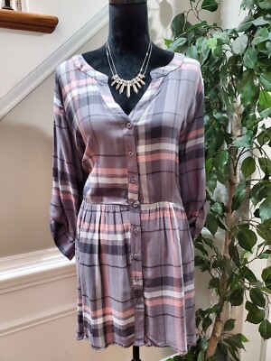 Avenue Women's Grey Viscose V-Neck Long Sleeve Casual Button-Up Shirt Size 22/24