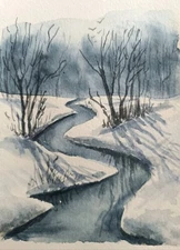 Original Artwork Modern Painting Landscape SNOWY WINTER FOREST Wall Arts Gift A6