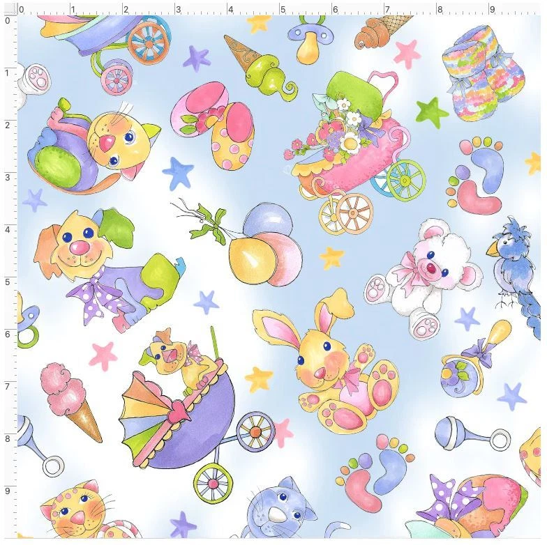 Fat Quarter - Happy Baby, Busy Baby Blue Cotton Fabric - image 2 of 4