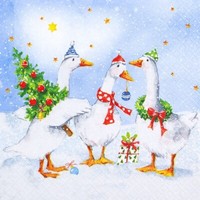 20 Servietten Funny Geese Lustige WintergäNse Christbaum Tiere Sterne 33X33Cm