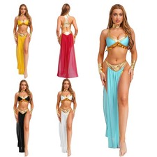 Women Costume Halloween Skirt Toga Dress Crop Top Outfits Ladies Cosplay Shiny