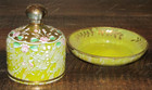Vintage Yellow Floral Painted Butter Pat Dish Holder Cadmium UV Glows Orange — photo 2
