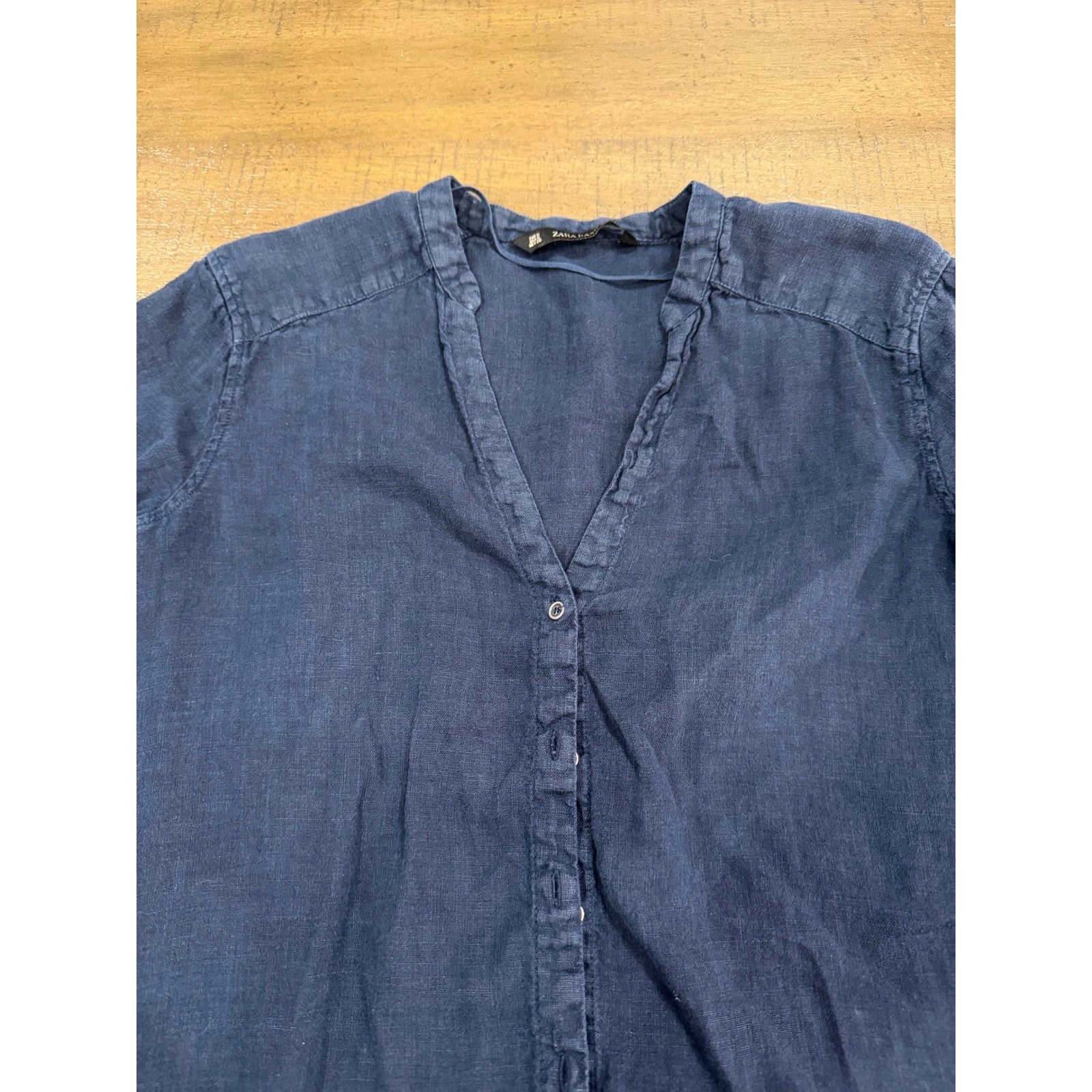 ZARA BASIC Navy Blue V Neck Button Front Long Sle… - image 5