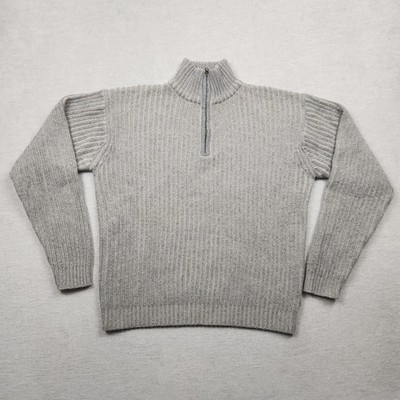 Diadora Herren Pullover Strick Gr. M Half Zip Sweatshirt Kragen Grau Lana Wolle