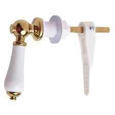 Modern Victorian White Toilet Cistern Lever with Porcelain and Gold Detail