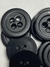 Black Matte Round Raised Rim 4-Hole Plastic Buttons 5/8" Lot B37