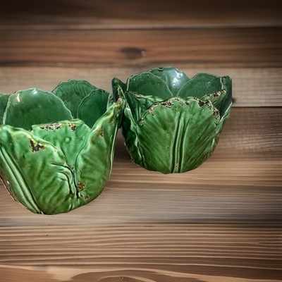 Vintage Hand Made Green  Cabbage Leaf Planters/Bowl Multi Use Double Layered