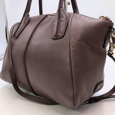 TOD'S Handbag Tote Bag Shoulder bag Brown Leather Logo Japan F/S USED
