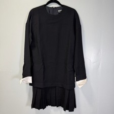 Linda Allard Ellen Tracy Vintage Black Wool Pleated Shift Dress 8