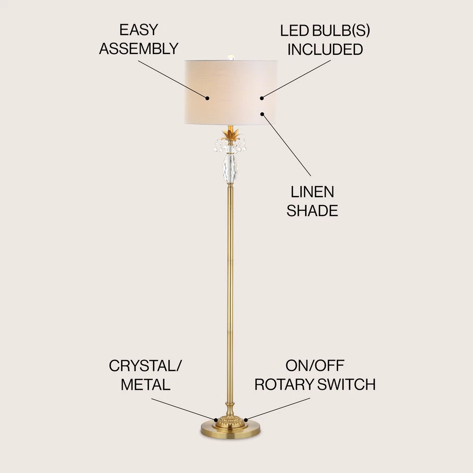 Lâmpada de assoalho Amelia 61" cristal/metal LED, ouro transparente/latão - Imagem 2 de 4