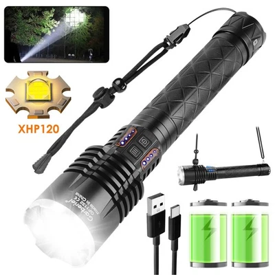 GARBERIEL Super Bright 9900000 Lumen XHP120 LED Flashlight USB Rechargeable Powerful Light