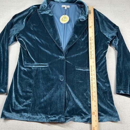 Blakeley Blazer Womens 1x Crushed Velvet 2 Button Teal Preppy Schoolboy Teacher - Picture 8 of 10