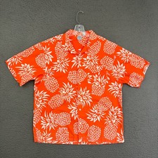 Ocean Pacific Shirt Mens Large Orange White Pineapple AOP Hawaiian Casual Beach