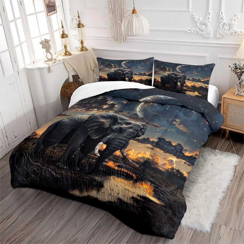 Juego de cama de elefante africano tamaño queen con estampado de animales salvajes juego de edredón para salvajes Foto 3 de 4