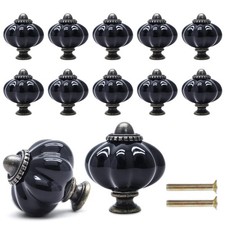 Black Pumpkin Knobs Ceramic Cabinet Drawer Pulls Hardware Organizer 12 Pack