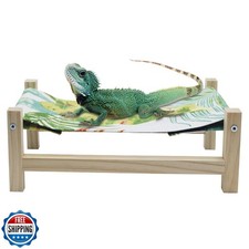 MinrzPet Bearded Dragon Bed, Wooden Reptile Sleeping Hammock, Bea