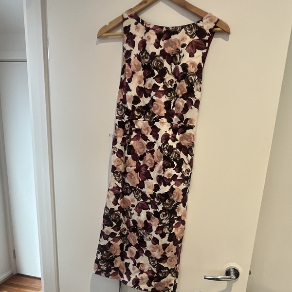 Coast Floral Fit & Flare Midi Dress Size 8 Satin Lined Tie Waist Zip