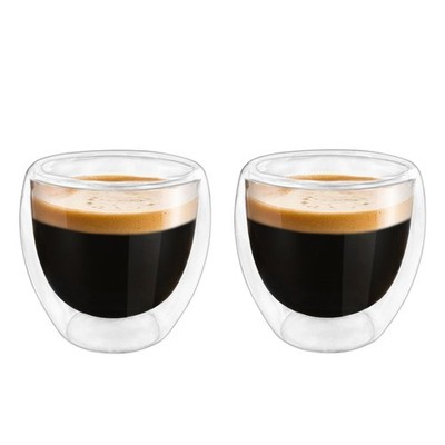 Double Wall Expresso Cups (Set of 2), 3 Ounce Glass Espresso Mugs - Clear
