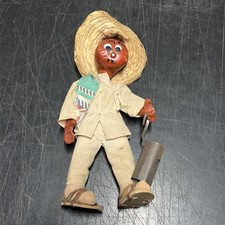 Vintage Mexican Hand Made Painted Oil Cloth Folk Art Dolls  9”Tall