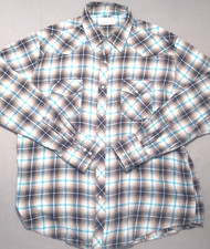 Wrangler Wrancher XL 50" Pearl Snap Shirt Men Blue Plaid Western Long Sleeve