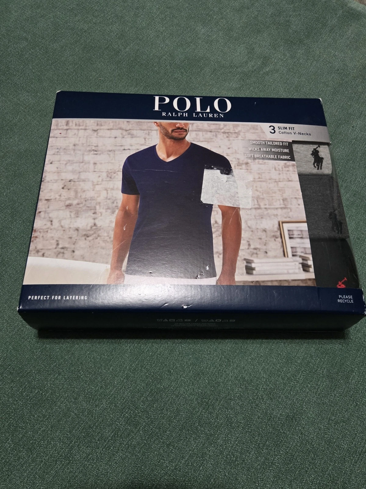 Polo Ralph Lauren Men's M Grey-Charcoal-Black Slim Fit Crew-Neck 3 Pack T-Shirts