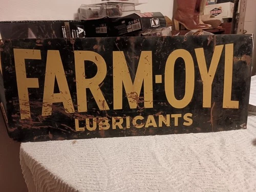 Vintage Original FARM OUL LUBRICANTS Metal Advertising Gas Oil Sign