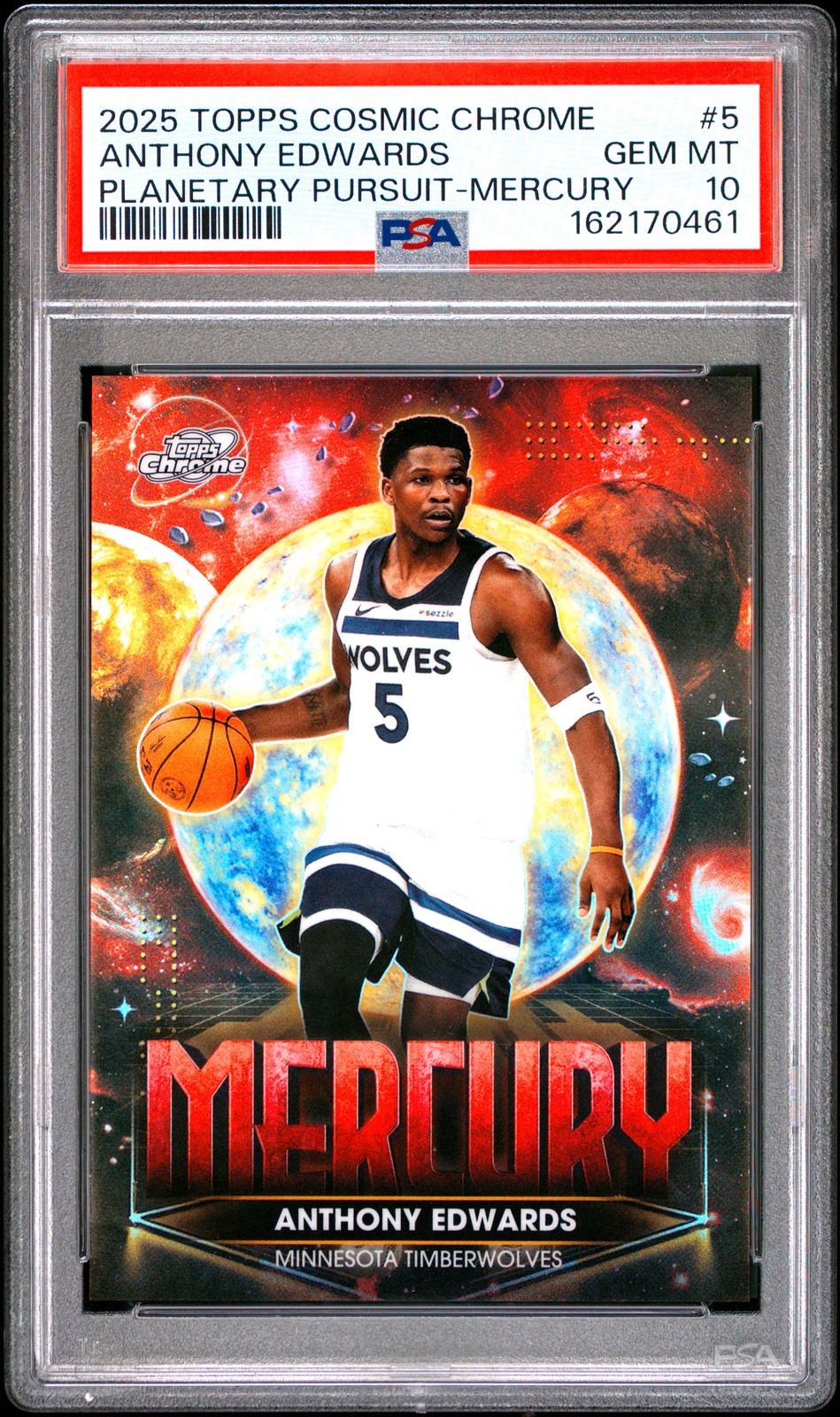 2025 TOPPS COSMIC CHROME PLANETARY PURSUIT MERCURY #5 ANTHONY EDWARDS PSA 10