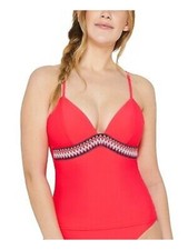 HULA HONEY Women's Orange Tassel-Tie Zig Zag Zink Tankini Swimsuit Top L