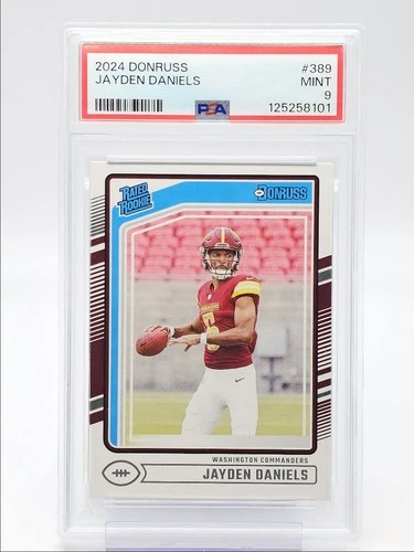 JAYDEN DANIELS 2024-25 DONRUSS RATED ROOKIE BASE COMMANDERS RC PSA 9 Q2283