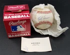 Bob Lemon CLE HOF w/ Ticket Signed Rawlings OALB Baseball Blue Pen Auto Sweet